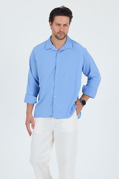 Trn JNS Ανδρικό πουκάμισο με υφή λινό oversize
