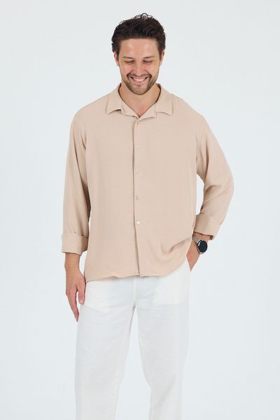 Trn JNS Ανδρικό πουκάμισο με υφή λινό oversize