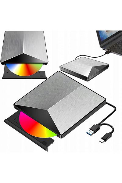 NewEvo 2in1 External Optical Drive, USB 3.0 and USB-C 3.1, DVD CD-RW, Laptop Driver, Plug & Play