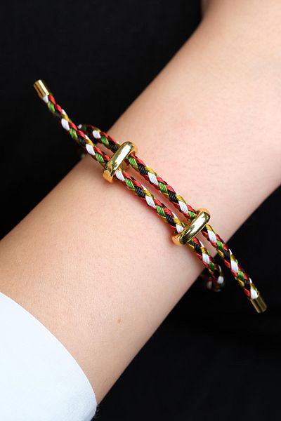 Jack Ferrero Gold Steel / Unisex Colorful String Bracelet (Adjustable)