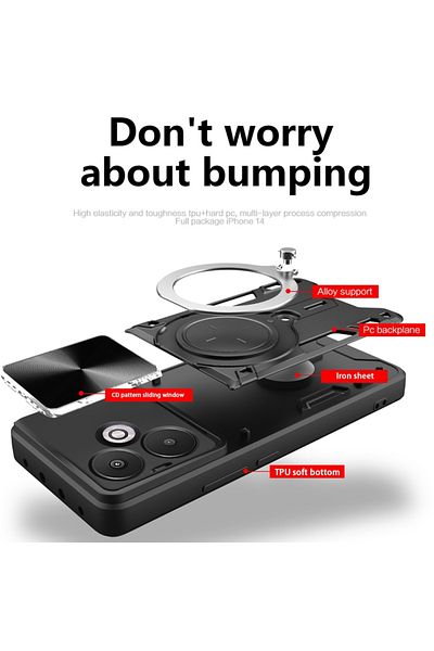 SKYDDAR INNOVATION Case for Xiaomi Redmi 13C 5G, CamGuard Pro, Magnetic Ring, Camera Protection, sticker set, Red
