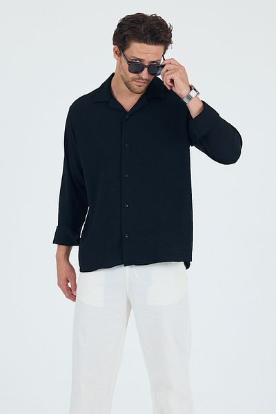 Trn JNS Ανδρικό πουκάμισο με υφή λινό oversize