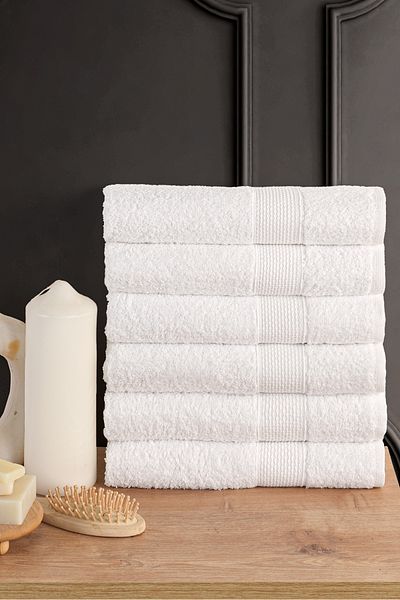 Güvenal Blanc Set of 6 50X90Cm Hand Face & Hair Towels |   Towel |   Hand Towel |   Bath Towel I Dowry Towel