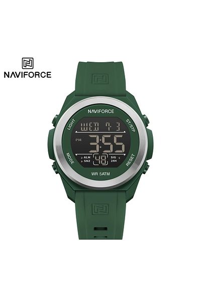 Naviforce Rugged Green Digital Sports Watch with Silicone Strap Water Resistance and Multifunctional Display