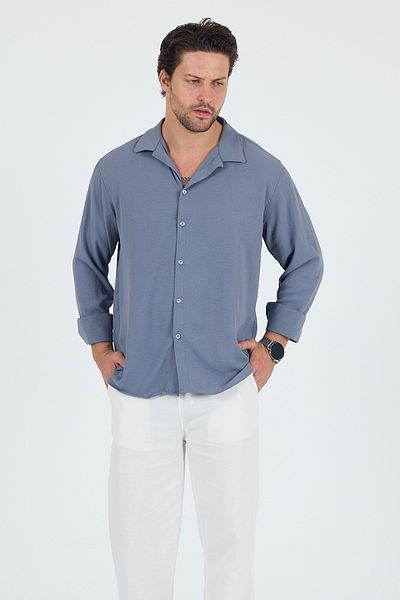 Trn JNS Ανδρικό πουκάμισο με υφή λινό oversize