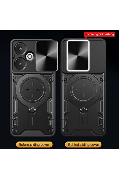 SKYDDAR INNOVATION Case for Xiaomi Redmi 13C 5G, CamGuard Pro, Magnetic Ring, Camera Protection, sticker set, Red