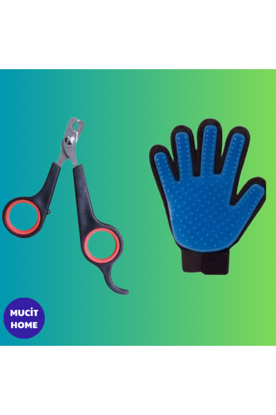mucit home Kedi Köpek Tüy Tarama Fırça Eldiven Kedi Köpek Tırnak Makası 2 Li Set