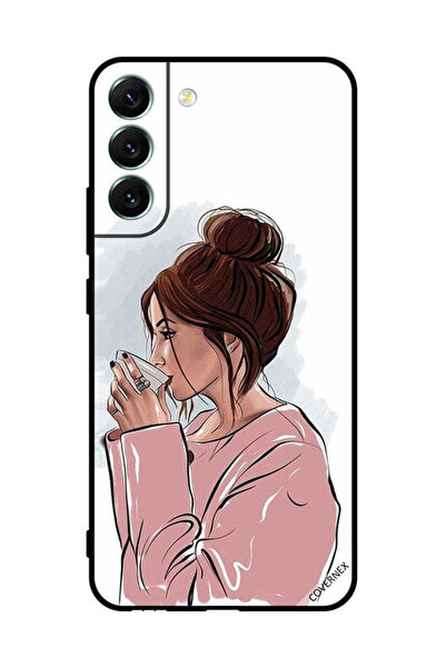 Covernex غطاء حماية لهاتف سامسونج S22+ 5G، رسم فتاة تشرب الشاي