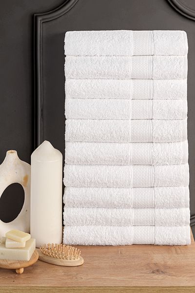 Güvenal Blanc 10-Piece 50X90Cm Hand Face & Hair Towel Set |   Towel |   Hand Towel |   Bath Towel I Dowry Towel