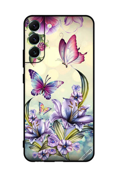 Covernex غطاء حماية لهاتف سامسونج S22+ 5G بنقشة زهور أرجوانية وفراشات