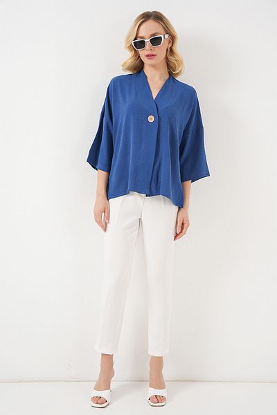 Bigdart Women's Short Sleeve Oversize Kimono 5969 - Indigo