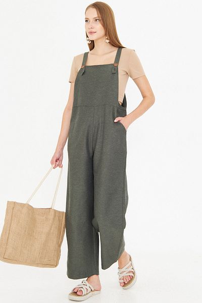 armonika Women's Khaki Pocketed Wide Leg Gardener Jumpsuit Arm-25Y001043