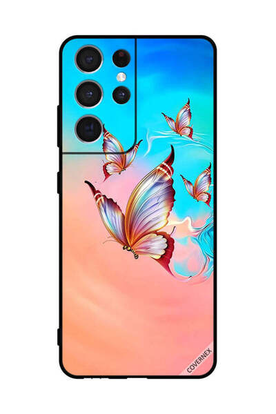 Covernex غطاء حماية لهاتف سامسونج S21 Ultra 5G، فراشات تحلق فوق لون الطلاء