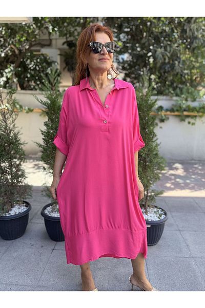 DenizEge Viscose Back Ring Detail Dress Pink