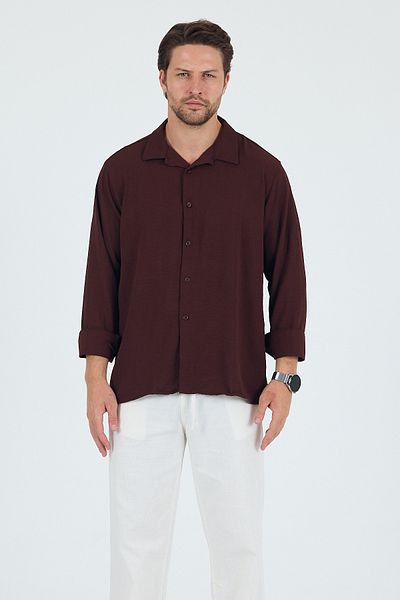 Trn JNS Ανδρικό πουκάμισο με υφή λινό oversize