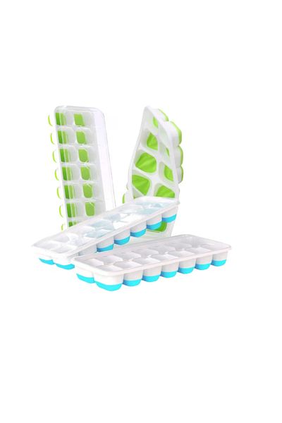 OEM Set of 4 ice cube trays with lids, 25.1 x 9.9 x 3 cm, silicone, polypropylene, multicolor