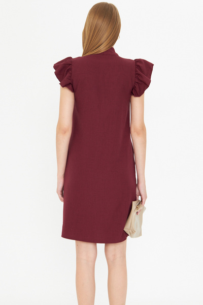 armonika Women Burgundy V Neckline Sleeves Ruffle Tie Detail Dress Arm-25Y001022