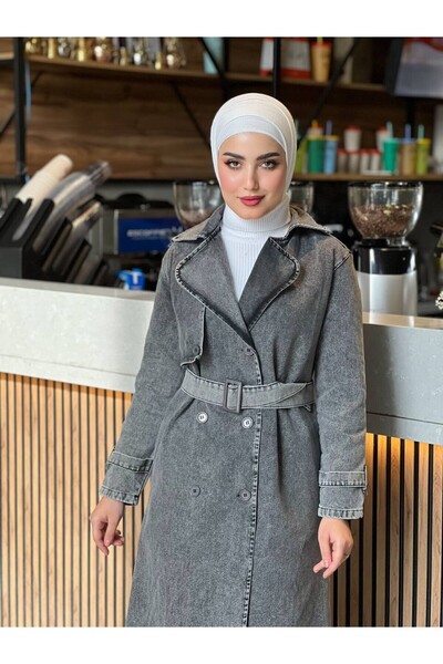 Esre Store 4409 Kot Tesettür Trençkot Siyah