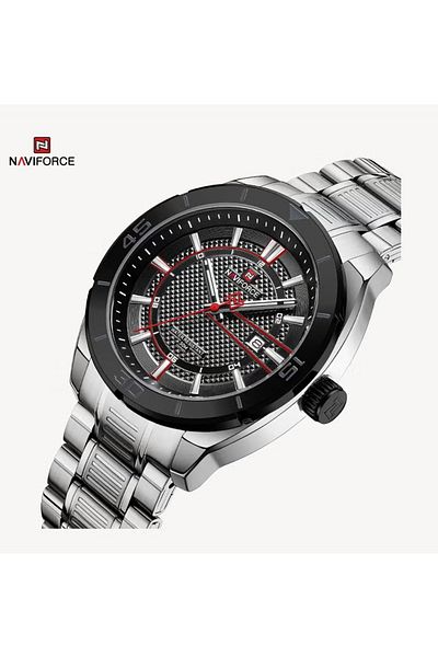 Naviforce Men's Stainless Steel Watch Black Dial Silver Bracelet Water Resistant
