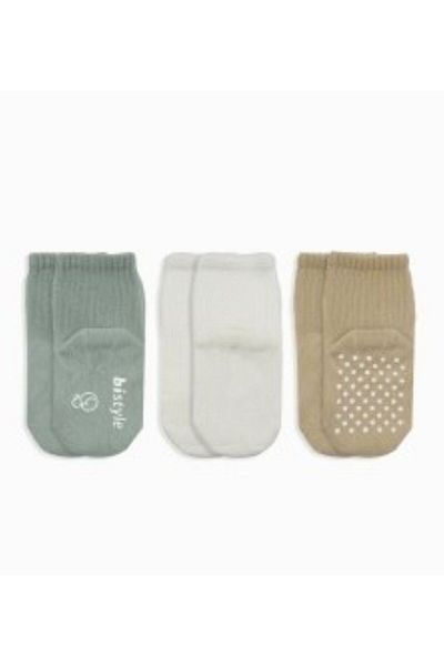 MBB ETİCARET Bistyle Basic Non-Slip Combed Cotton Socks 3-Piece Bs10107 Nil Ecru Beige