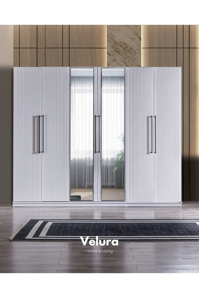Velura Home & Living Stil (Beyaz) Modern 6 Kapaklı Aynalı Gardırop (Dolap)