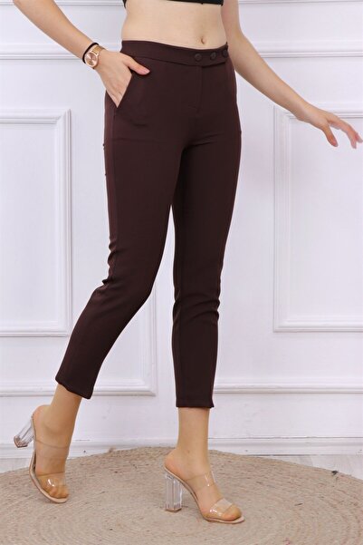 dubai showroom 3 düğmeli dar paça kumas pantolon acı kahve