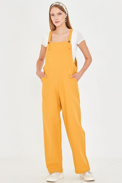 armonika Women's Yellow Pocket Wide Leg Gardener Jumpsuit Arm-25Y001043
