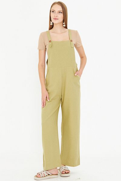 armonika Women's Green Pocketed Wide Leg Gardener Jumpsuit Arm-25Y001043