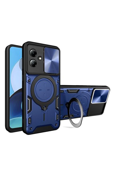 SKYDDAR INNOVATION Husă pentru Motorola Moto G14, CamGuard Pro, inel magnetic, protecție cameră, set autocolante, albastră