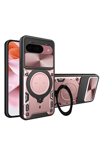 SKYDDAR INNOVATION Case for Google Pixel 9 / Pixel 9 Pro, CamGuard Pro, Magnetic Ring, sticker set, Rose Gold