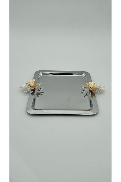 Green Eye One-Person Tray with Butterfly Handle 22X22 cm Silver