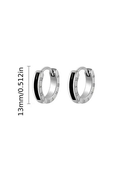 sarıyer silver Black Enamel Processing Roman Numeral Detailed Ring Model Daily Stylish Design Steel Earrings
