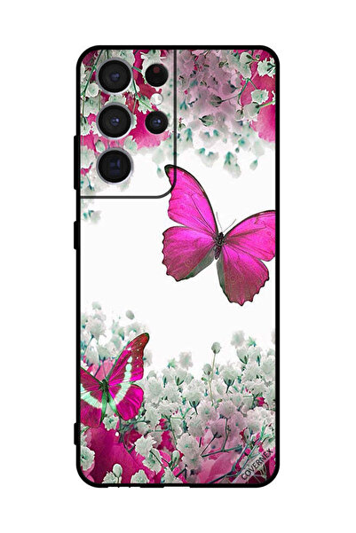 Covernex غطاء حماية لهاتف سامسونج S21 Ultra 5G برسومات فراشات جميلة وورود صغيرة