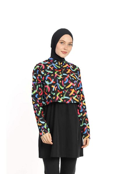 allsea Colorful Patterned Full Covered Hijab Swimsuit C4T9N16
