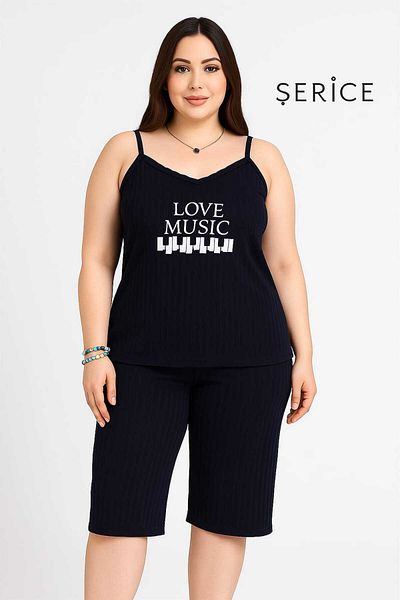 MODA Women's Plus Size Rope Strap Blouse and Capri Bottom Top Pajamas Set
