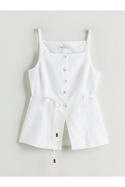 LC Waikiki New Season Square Collar Linen Blend Women's Classic Vest - S5Rd81Z8