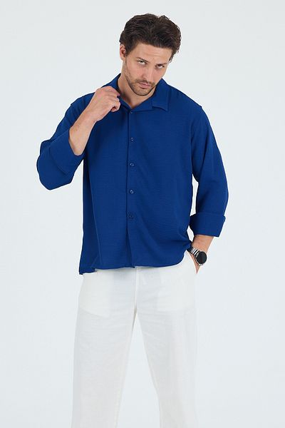 Trn JNS Ανδρικό πουκάμισο με υφή λινό oversize