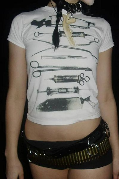 Karakedi White Treatment Set Gothic Y2K Short Sleeve Crop