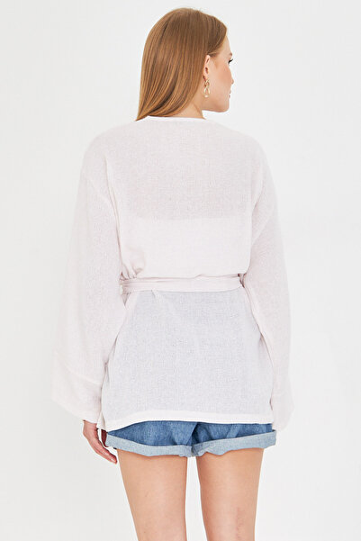 armonika Women's White Belted Kimono Arm-25Y001073