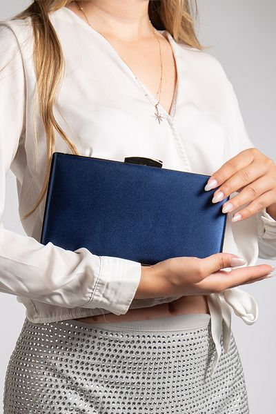 LİLLA Γυναικείο Portfolio Box Βραδινό Φόρεμα Navy Blue Satin Τσάντα