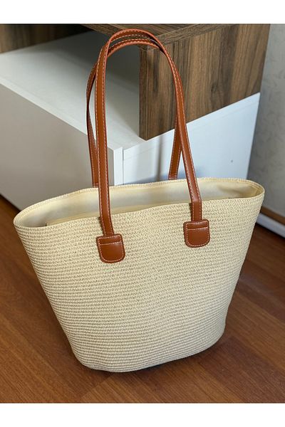 Bagnest Μεγάλη χρήσιμη ψάθινη γυναικεία τσάντα παραλίας με φερμουάρ
