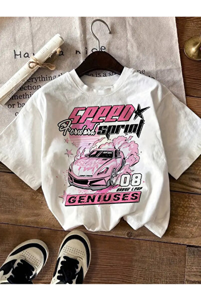 AEMİ تي شيرت برقبة دائرية كبيرة الحجم مطبوع عليه Speed ​​Sprint للجنسين