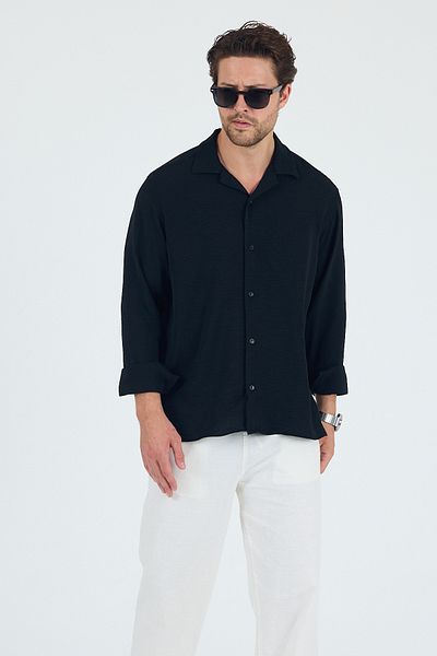 Trn JNS Ανδρικό πουκάμισο με υφή λινό oversize