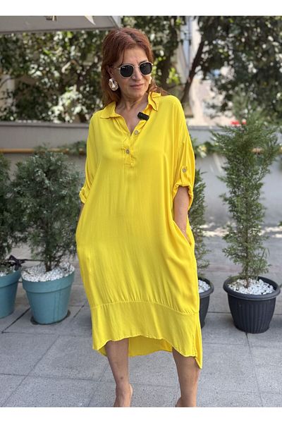 DenizEge Viscose Back Ring Detailed Dress Yellow