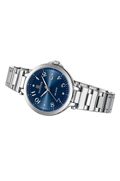 Naviforce Elegant Womens Quartz Watch with Blue Dial Stainless Steel Strap Analog Display Water Resistant 30M