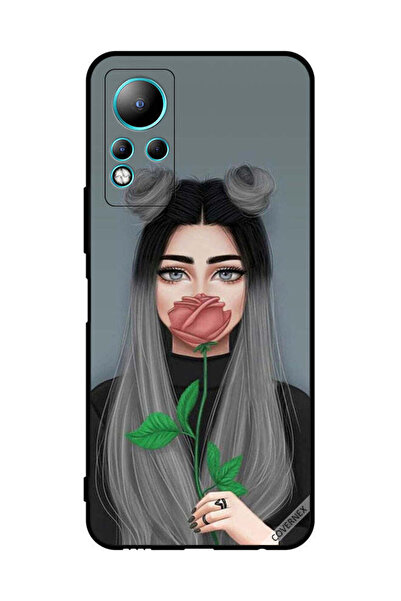 Covernex غطاء حماية لهاتف Infinix Note 11، فتاة لطيفة تخفي فمها على خلفية وردية