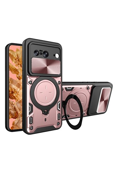 SKYDDAR INNOVATION Θήκη για Google Pixel 8, CamGuard Pro, Μαγνητικό δαχτυλίδι, Προστασία κάμερας, Σετ αυτοκόλλητων, Ροζ χρυσό
