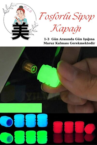 bloomplus Yeşil Renk 4 Adet Fosforlu Sipop Kapağı Gece Parlayan Araba Motosiklet Sibop Kapağı