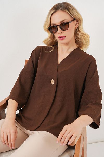 Bigdart Women's Short Sleeve Oversize Kimono 5969 - Brown