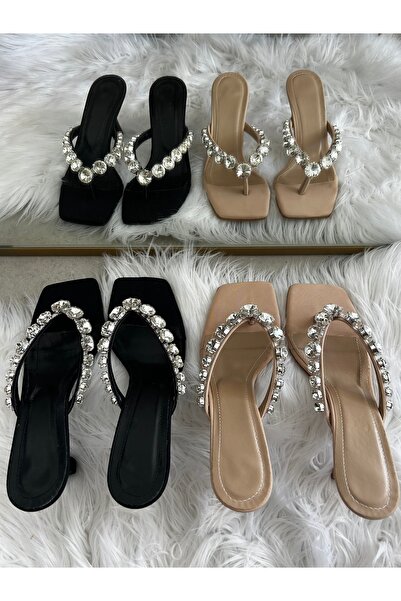 PİNK THE FASHİON TAŞ DETAYLI ŞAMPANYA TOPUK TERLİK BEJ